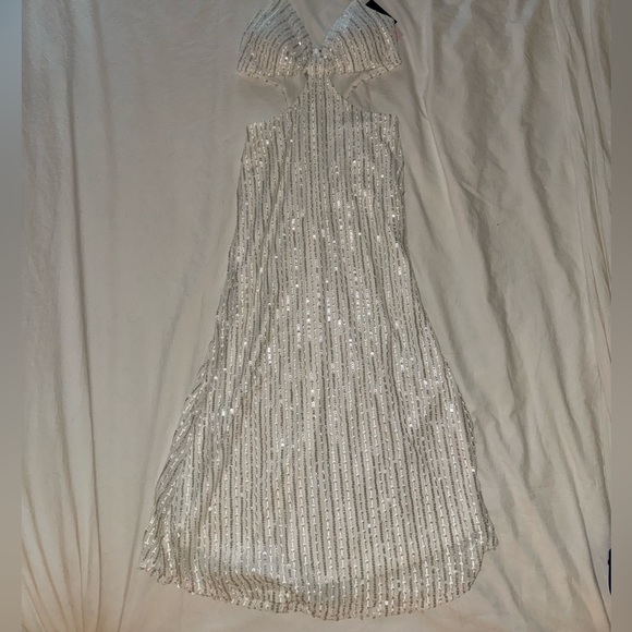 White sequin cut out midi dress - Picture 2 of 5